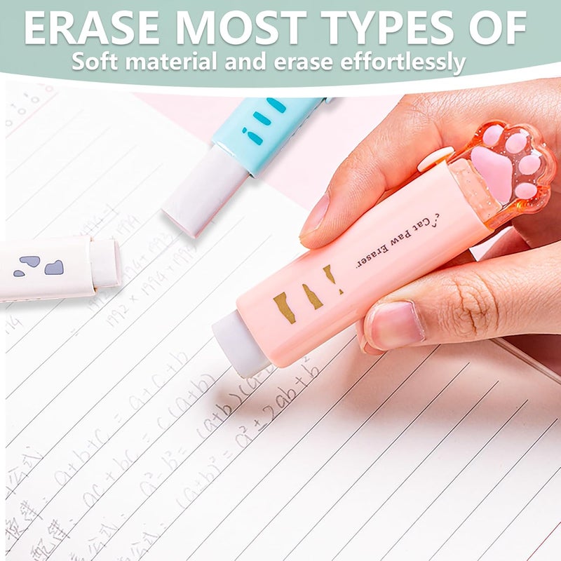 PANDENNER Retractable Pencil Eraser, Cute Erasers,Cat Paw Eraser,Suitable for School Home Office Supplies, 4Pcs (Eraser-BLFC) - Image 5